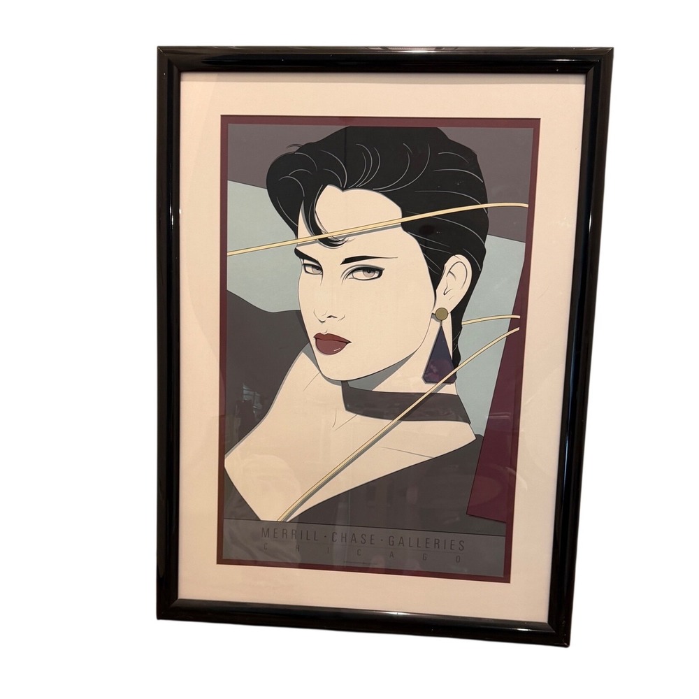 Vintage Merrill Chase Galleries Chicago 80s Patrick Nagel Style Framed Art 38x26 - Picture 2 of 9